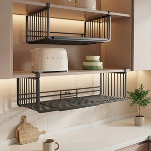 厨房置物架可伸缩悬挂分层调料品挂架橱柜内吊柜下收纳下挂挂篮