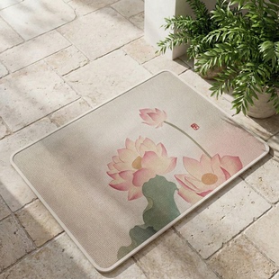 亚麻浴室吸水地垫中式 卫生间卧室玄关门口防滑脚垫子厕所速干地毯