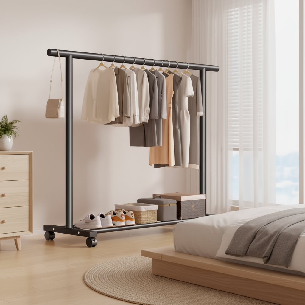 可移动挂衣架卧室内简易晾衣落地