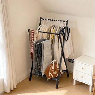 出租屋衣帽架落地卧室临时放衣服次净衣区挂衣架可折叠简易挂衣杆