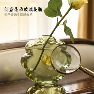 创意简约彩色花朵花瓶水培玻璃花瓶透明彩色插花器电视柜装 饰摆件