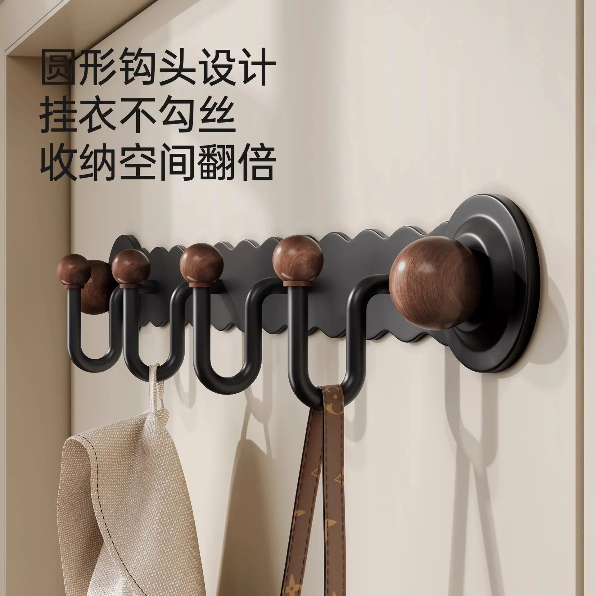 中古风吸盘门后挂钩卫生间收纳免