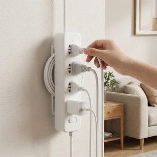 排插固定器壁挂式 理线器插座插排免打孔插线板电线卡扣收纳置物架