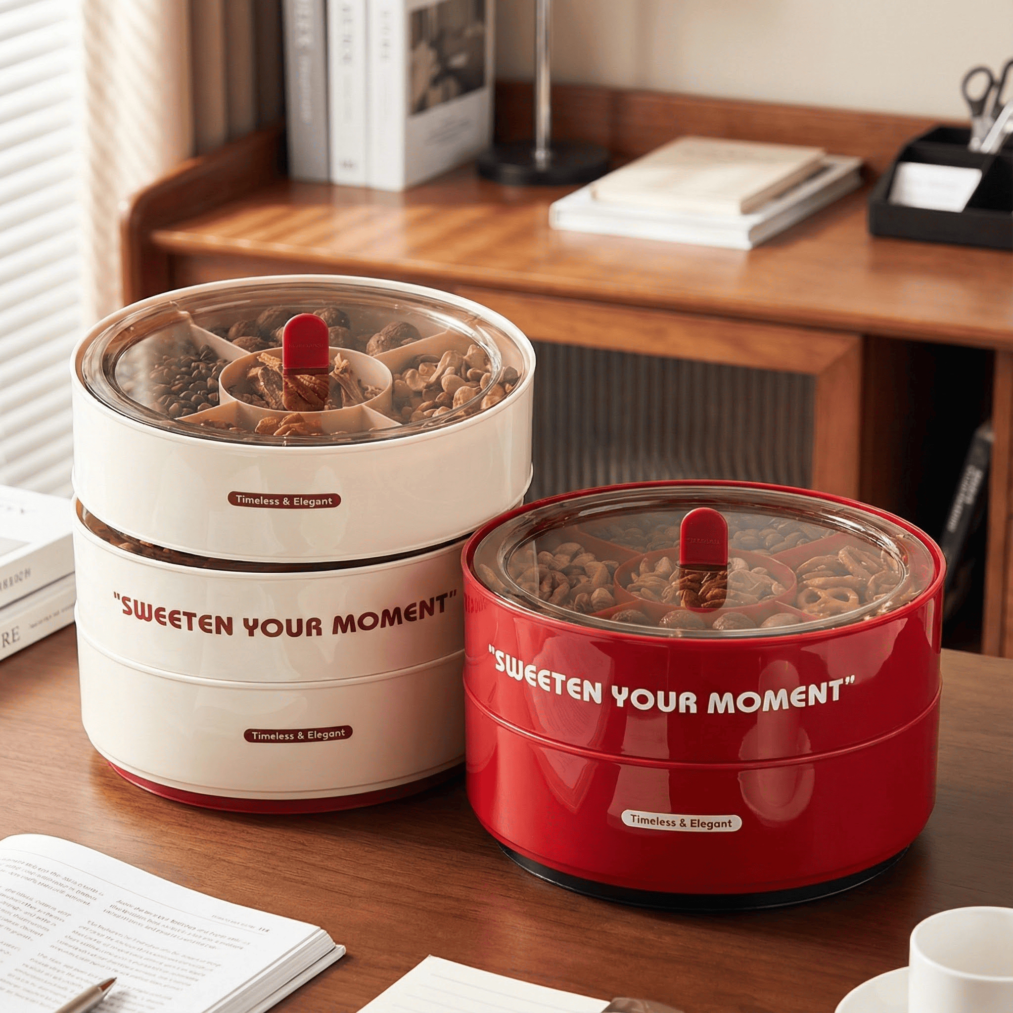 旋转糖果盒多层带盖家用过年茶几上水果喜糖干果瓜子盒分格防潮