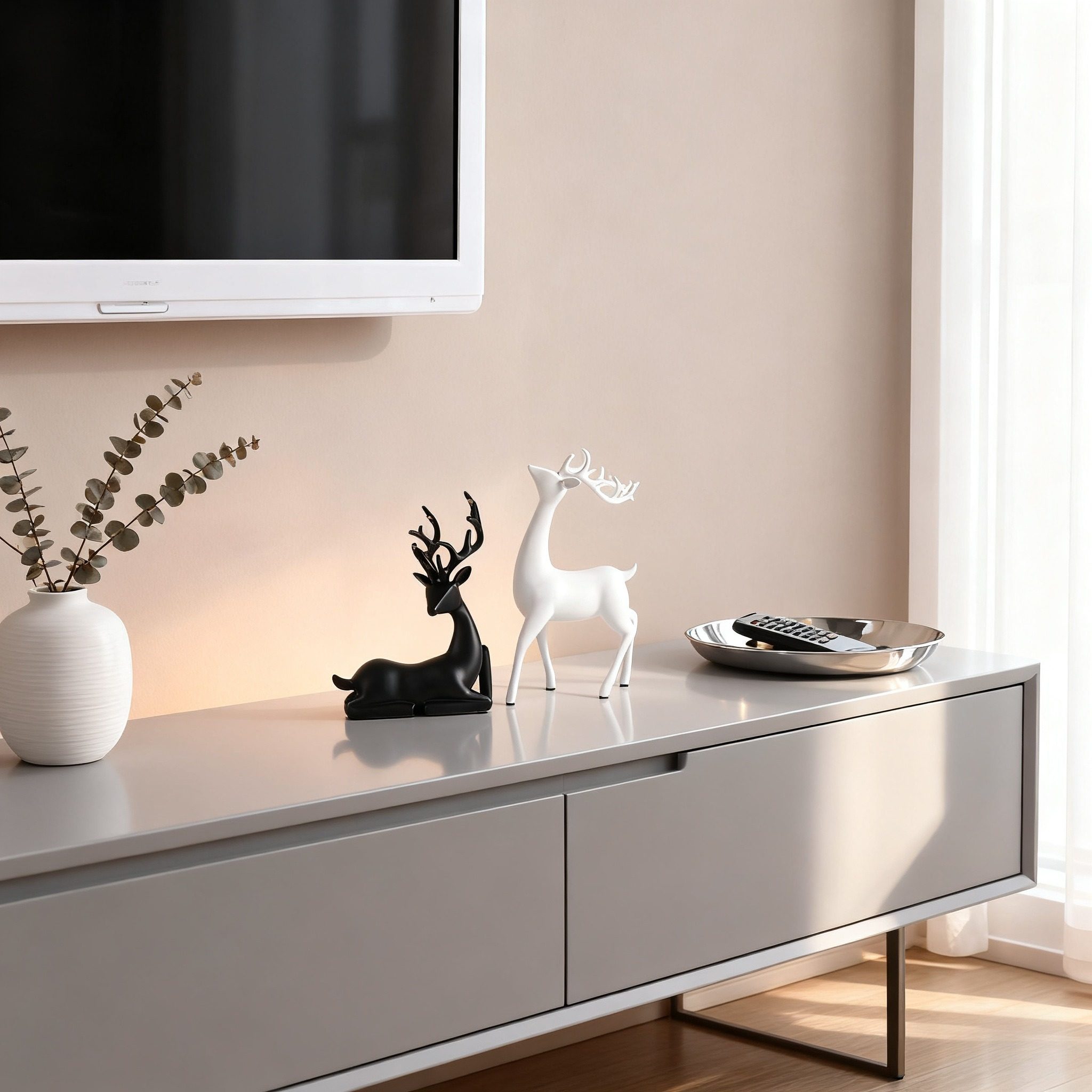 黑白色麋鹿一对软装轻奢风家居装饰工艺品酒柜电视柜摆件家居摆件,家居饰品,装饰摆件,淘宝优惠券,粉丝福利购,淘宝优惠卷