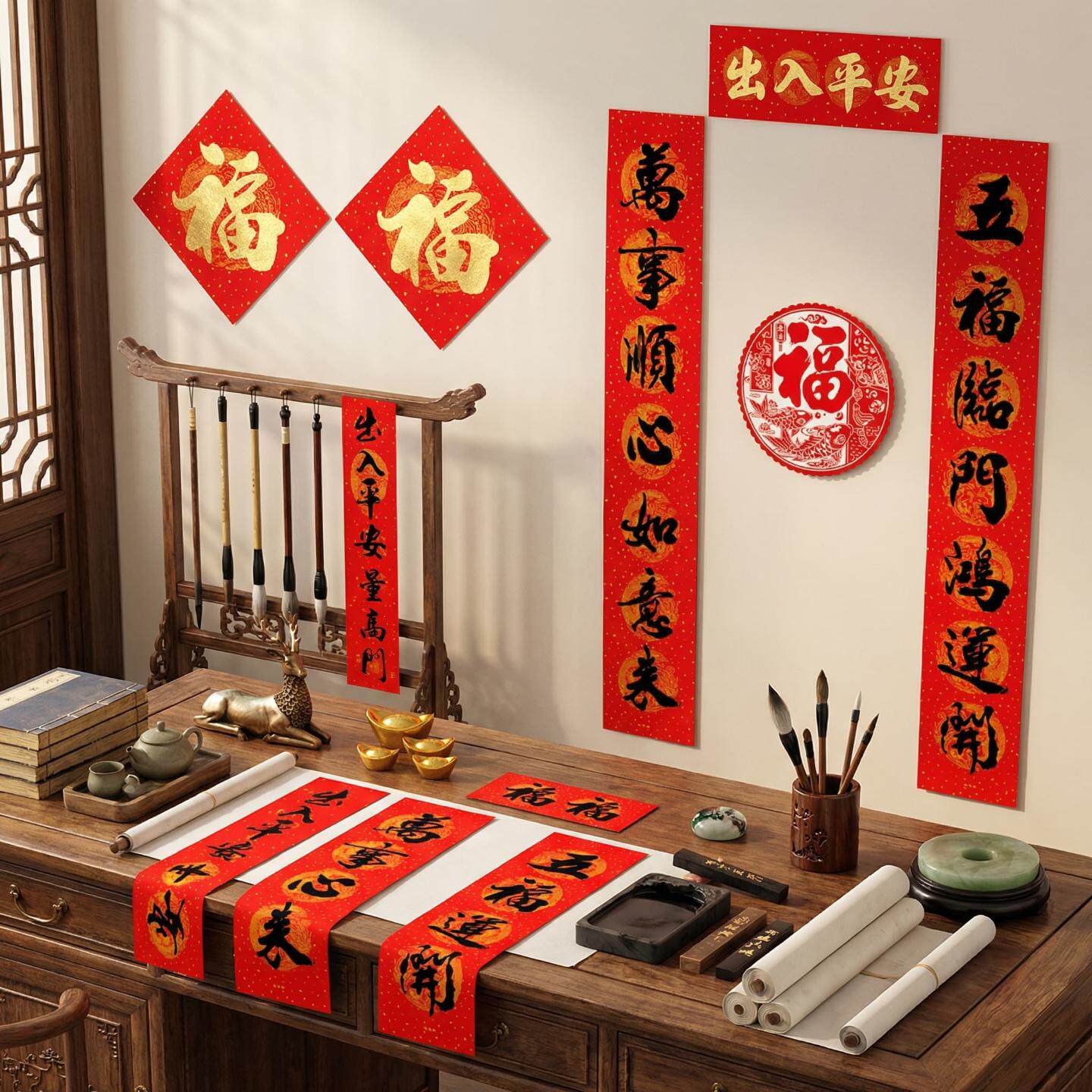 新年书法对联大礼包年货春节福字贴装饰过年门联批货马年春联万事