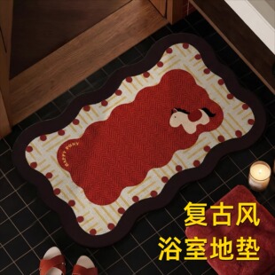 新款马年仿亚麻浴室地垫家用吸水防滑脚垫卫生间厕所进门门垫波点