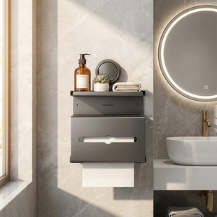 卫生间免打孔吸盘纸巾架家用卫生纸置物架浴室纸巾盒壁挂收纳盒