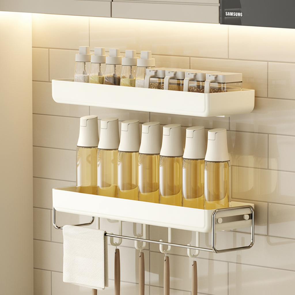 不锈钢调料架带挂钩壁挂式厨房