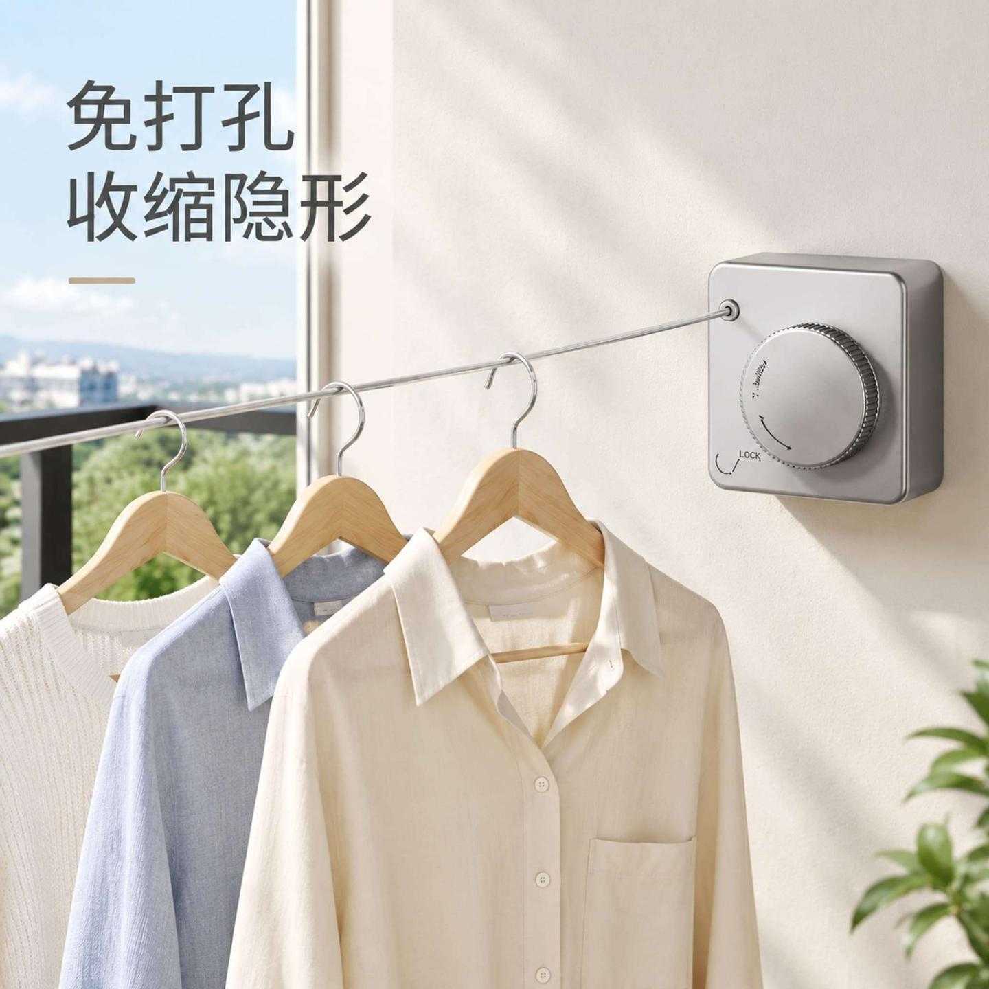 隐形晾衣绳收缩晾晒衣服室内免打孔卫生间伸缩阳台钢丝绳子架家用