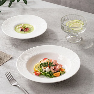 简约陶瓷餐盘子纯白西餐意面盘菜盘轻奢草帽汤盘家用深盘陶瓷盘子