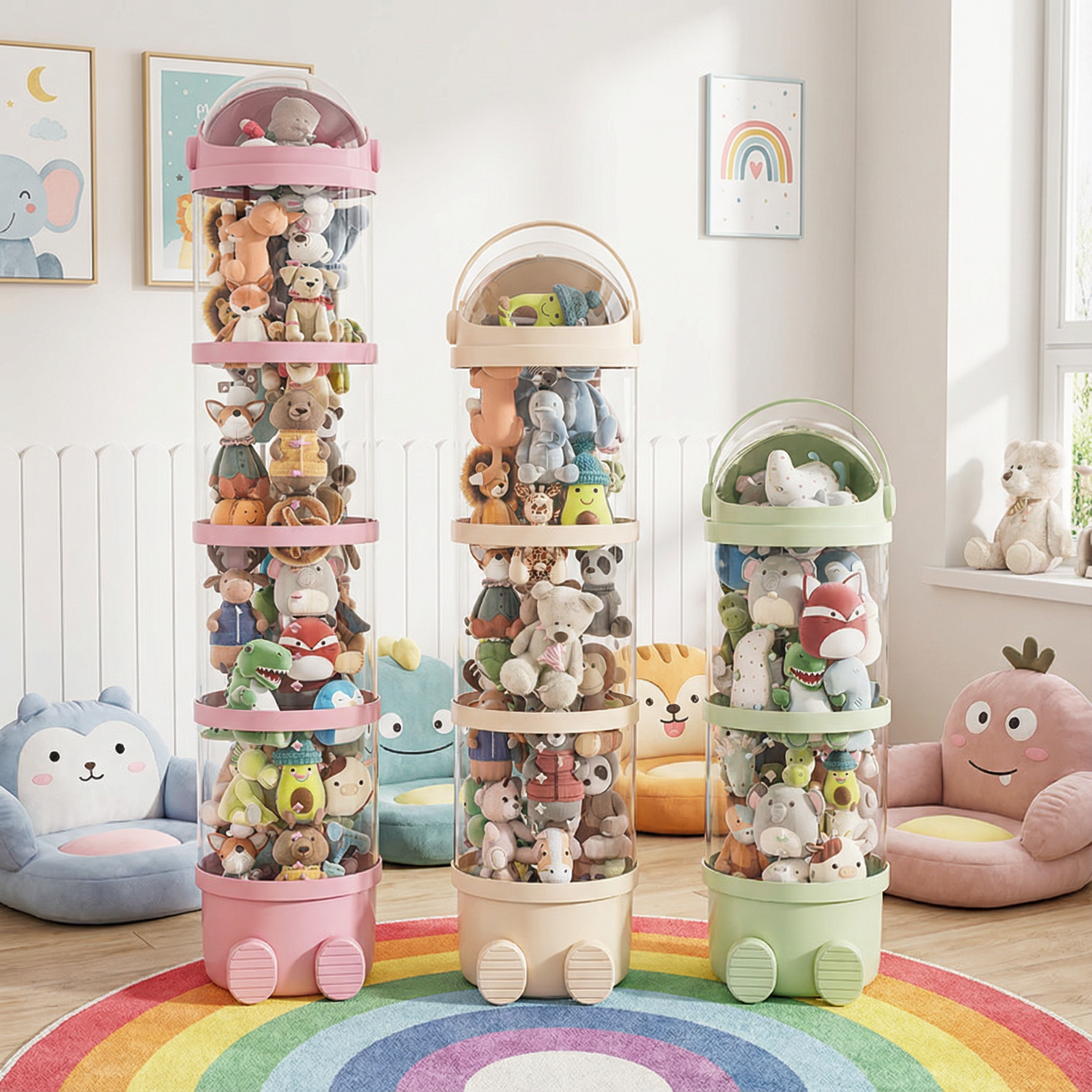 升级拉链款毛绒娃娃收纳桶玩偶收纳筐公仔儿童透明玩具收纳筒分格,收纳整理,毛绒玩具收纳桶/箱,淘宝优惠券,粉丝福利购,淘宝优惠卷