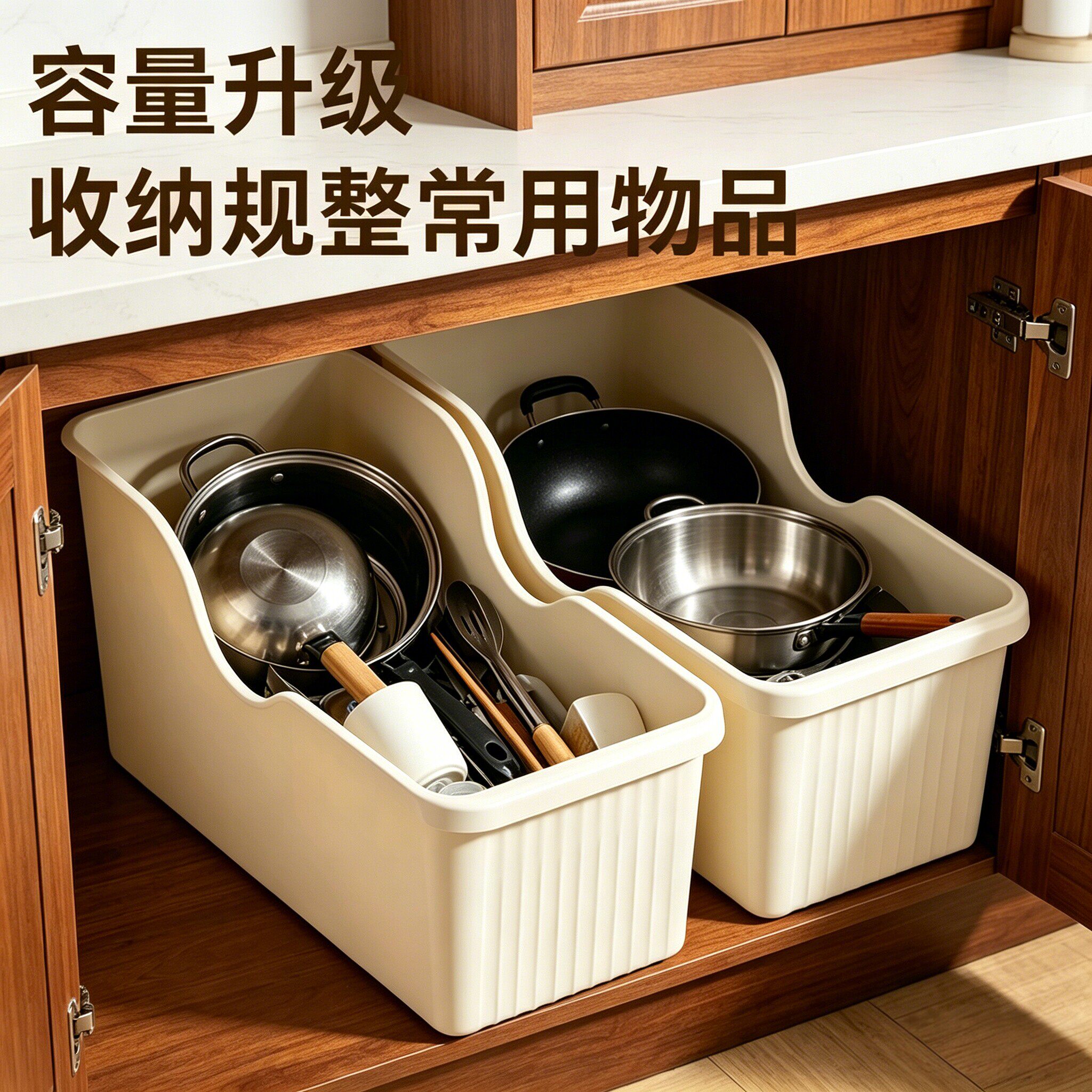 厨房锅具收纳盒带轮橱柜整理盒家用神器抽屉式大容量水槽储物架