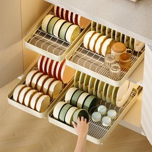 碗柜碗碟收纳架厨房碗架碗盘收纳橱柜拉篮抽屉式 盘子沥水置物架子