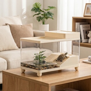 乌龟饲养缸生态造景家用带盖鱼缸爬宠爬台底部排水专用箱巴西龟缸