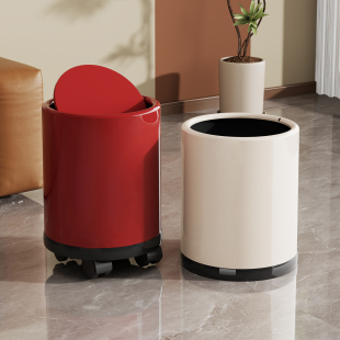 垃圾桶带轮可移动家用2026新款客厅轻奢高档大容量带盖红色高颜值
