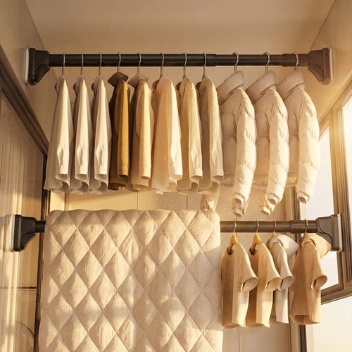 免打孔伸缩晾衣杆晾晒窗帘衣柜