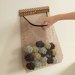 居家家收纳网兜厨房壁挂式 塑料袋魔术贴 大容量挂袋储物神器家用装