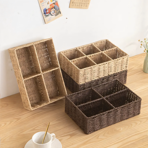桌面分格收纳筐茶几书房仿藤编