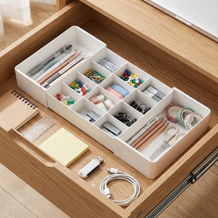 抽屉内分隔收纳盒可伸缩梳妆台化妆品厨房餐具桌面杂物分格整理盒