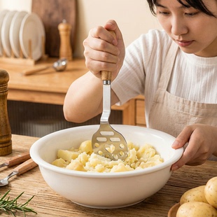 食品级不锈钢捣泥器土豆泥压泥儿童辅食压泥器厨房捣碎器木柄家用