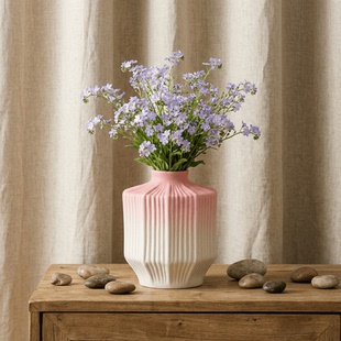 艺术条纹陶瓷干花花瓶客厅桌面插花摆件小众设计感装 饰花器渐变色