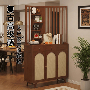 入户玄关柜高级感多功能大容量收纳鞋柜仿藤编多层楼道外简易鞋架