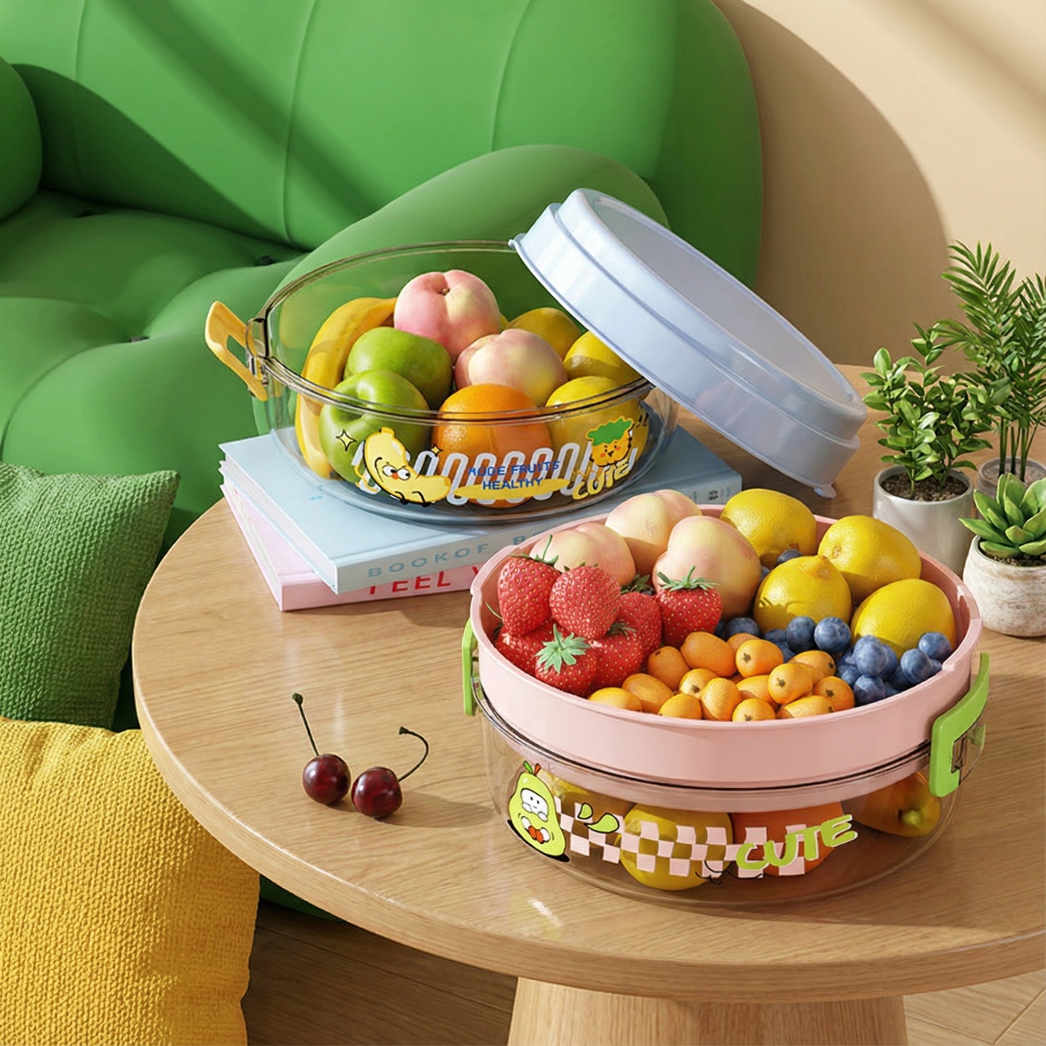 家用双层沥水盘高颜值收纳盒多巴胺外带水果篮圆形加厚可沥水果盘,家居饰品,果盘/果篓,淘宝优惠券,粉丝福利购,淘宝优惠卷