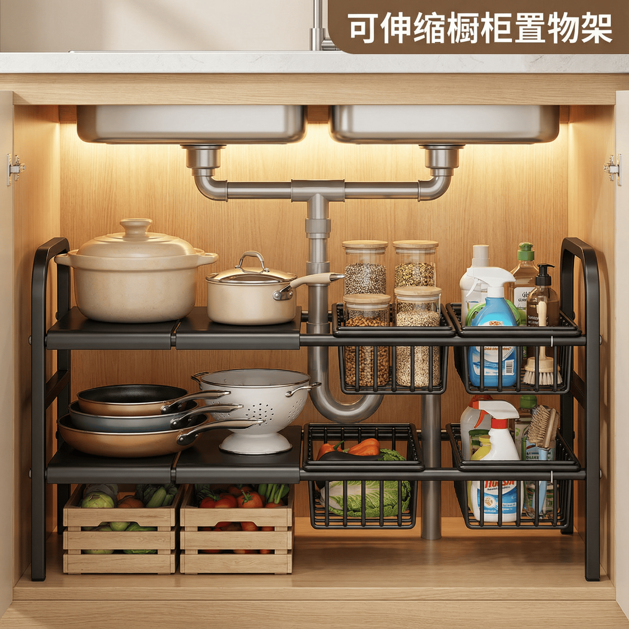 锅架厨房置物架分层橱柜下水槽多层放锅具多功能碗碟沥水收纳架,厨房/烹饪用具,厨房置物架/置物柜/角架,淘宝优惠券,粉丝福利购,淘宝优惠卷