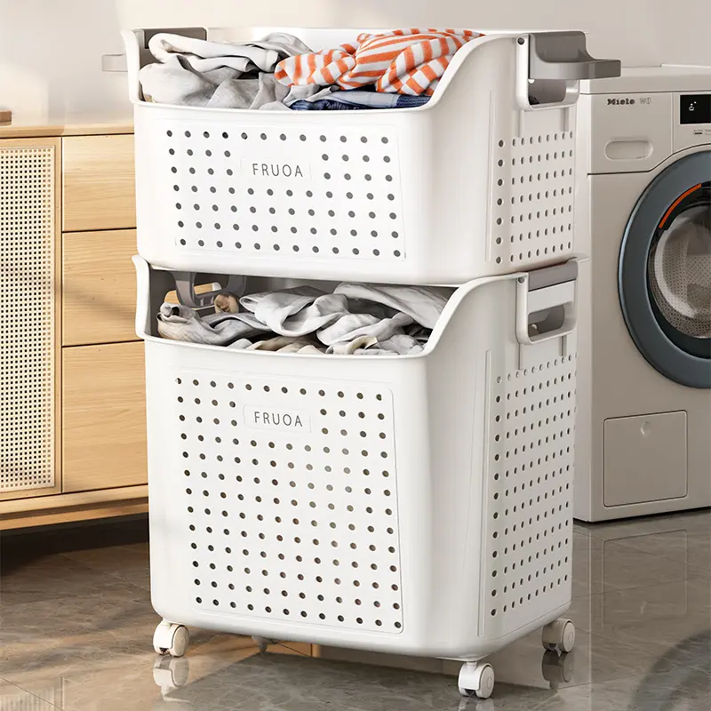 双层脏衣篮家用卫生间收纳筐浴室高颜值大容量脏衣服整理篓带轮PP