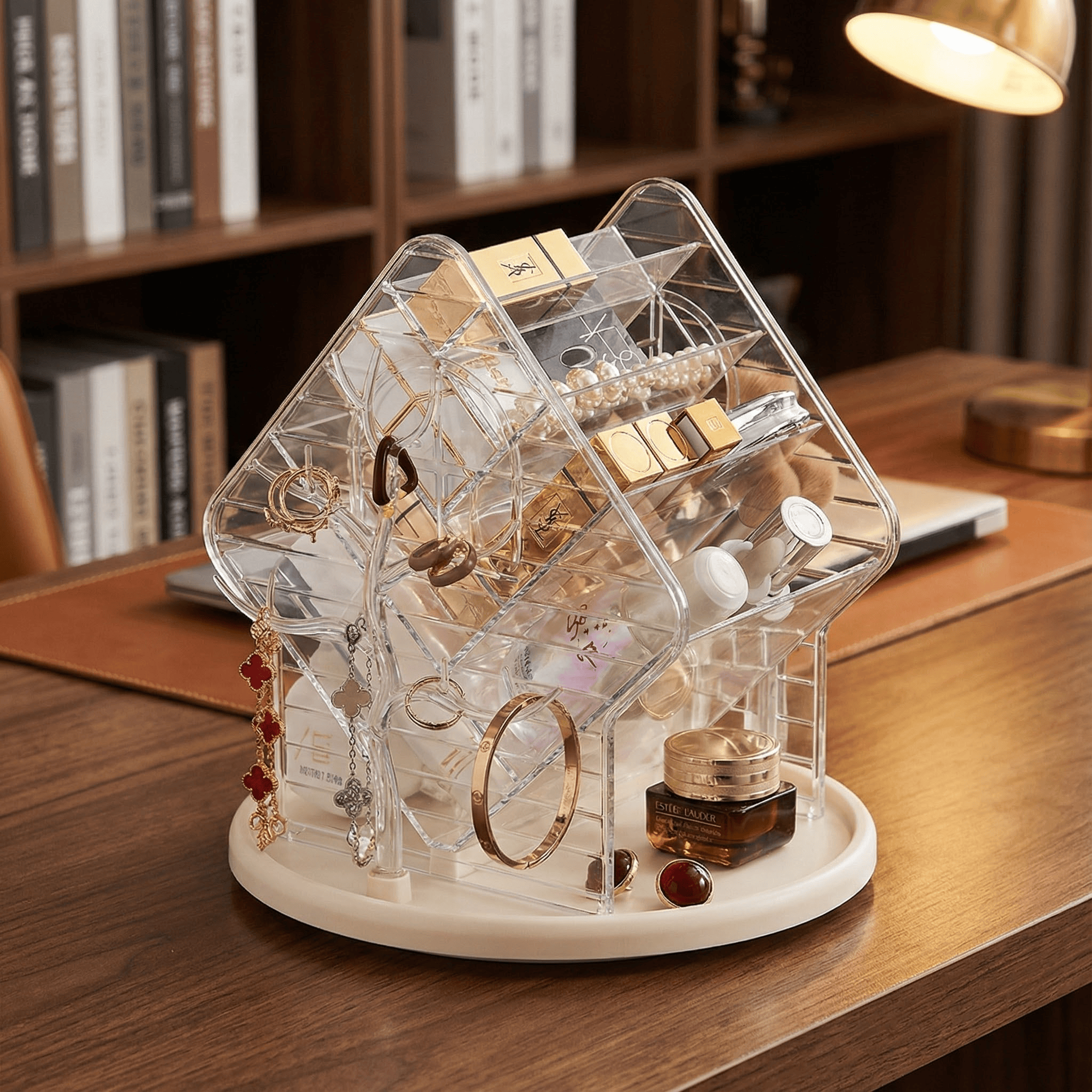 轻奢风化妆品收纳盒桌面旋转收纳筒家用梳妆台分格多功能储物盒子,收纳整理,化妆箱/盒,淘宝优惠券,粉丝福利购,淘宝优惠卷