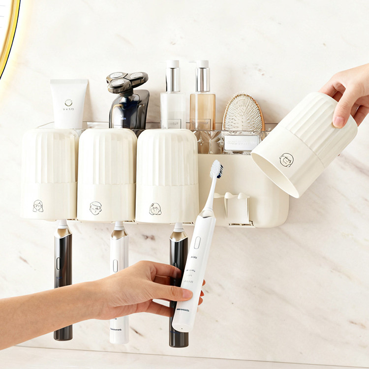 【1家4口】双卡槽牙刷置物架壁挂