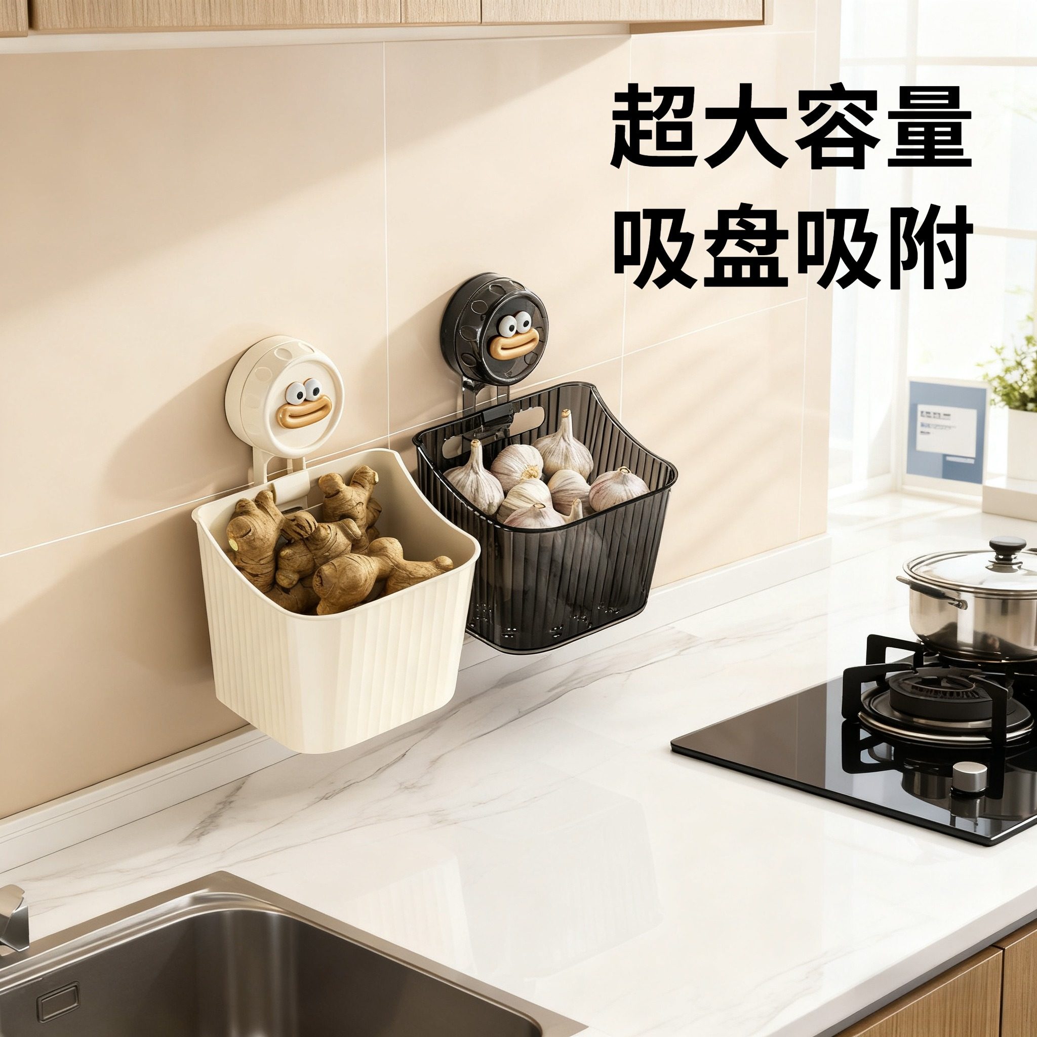 厨房葱姜蒜收纳盒厨房置物架壁挂生姜大蒜收纳架调料收纳筐免打孔,厨房/烹饪用具,调料置物架,淘宝优惠券,粉丝福利购,淘宝优惠卷