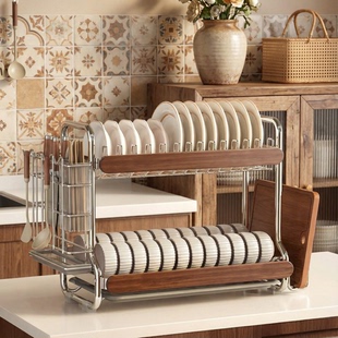 不锈钢碗碟收纳架沥水架厨房置物架碗架台面多功能放碗筷盘架家用