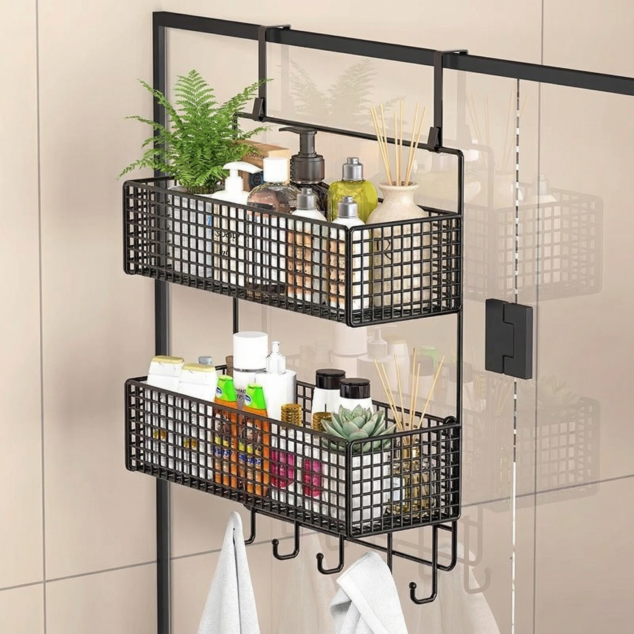 沐浴房挂架免打孔卫生间置物架冲凉房洗澡间毛巾收纳架玻璃门家用