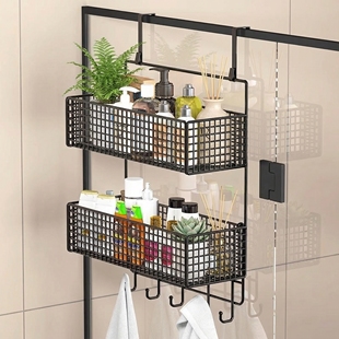 沐浴房挂架免打孔卫生间置物架冲凉房洗澡间毛巾收纳架玻璃门家用