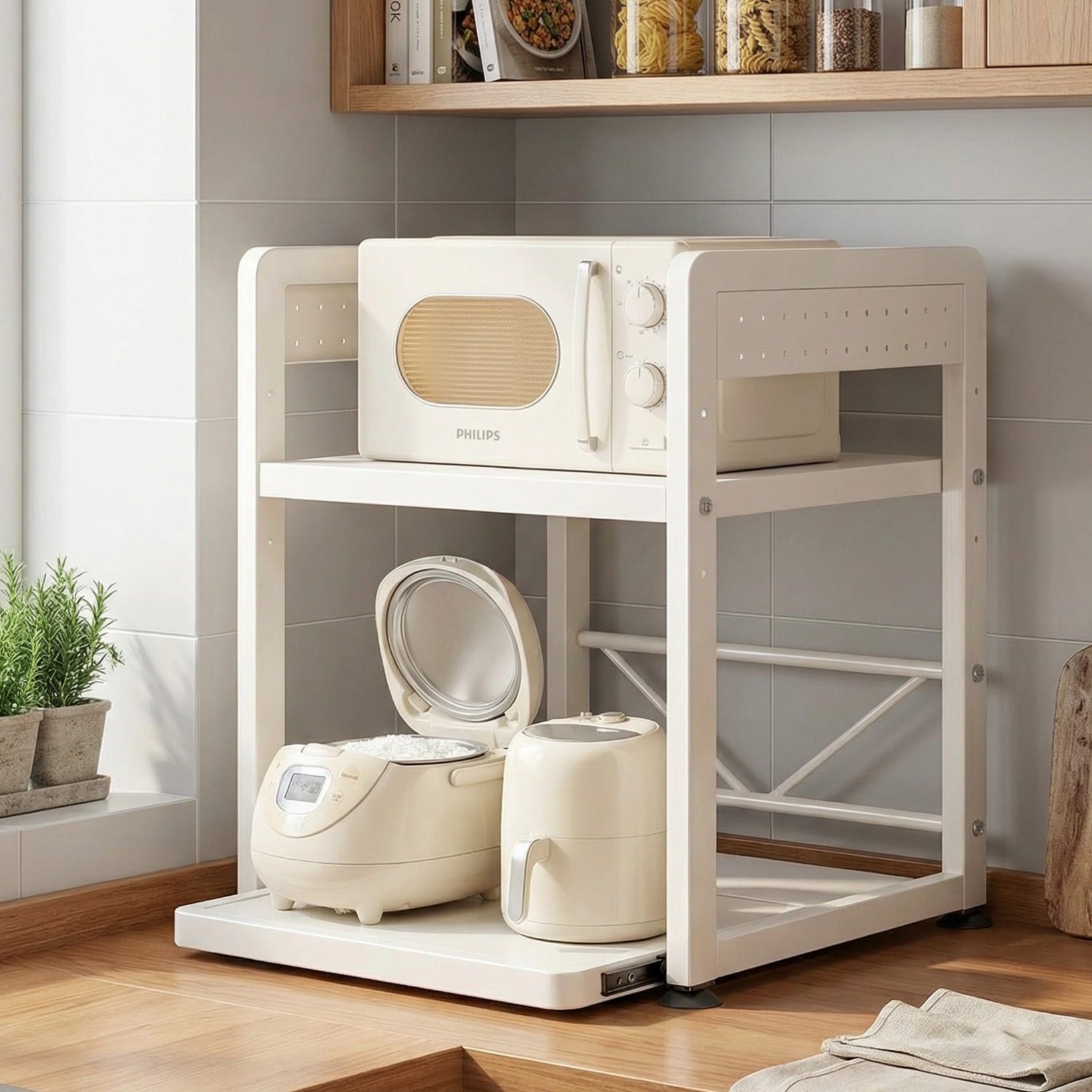 可抽拉式碳钢微波炉置物架家用多用途收纳架厨房收纳微波炉架双层,厨房/烹饪用具,微波炉置物架,淘宝优惠券,粉丝福利购,淘宝优惠卷