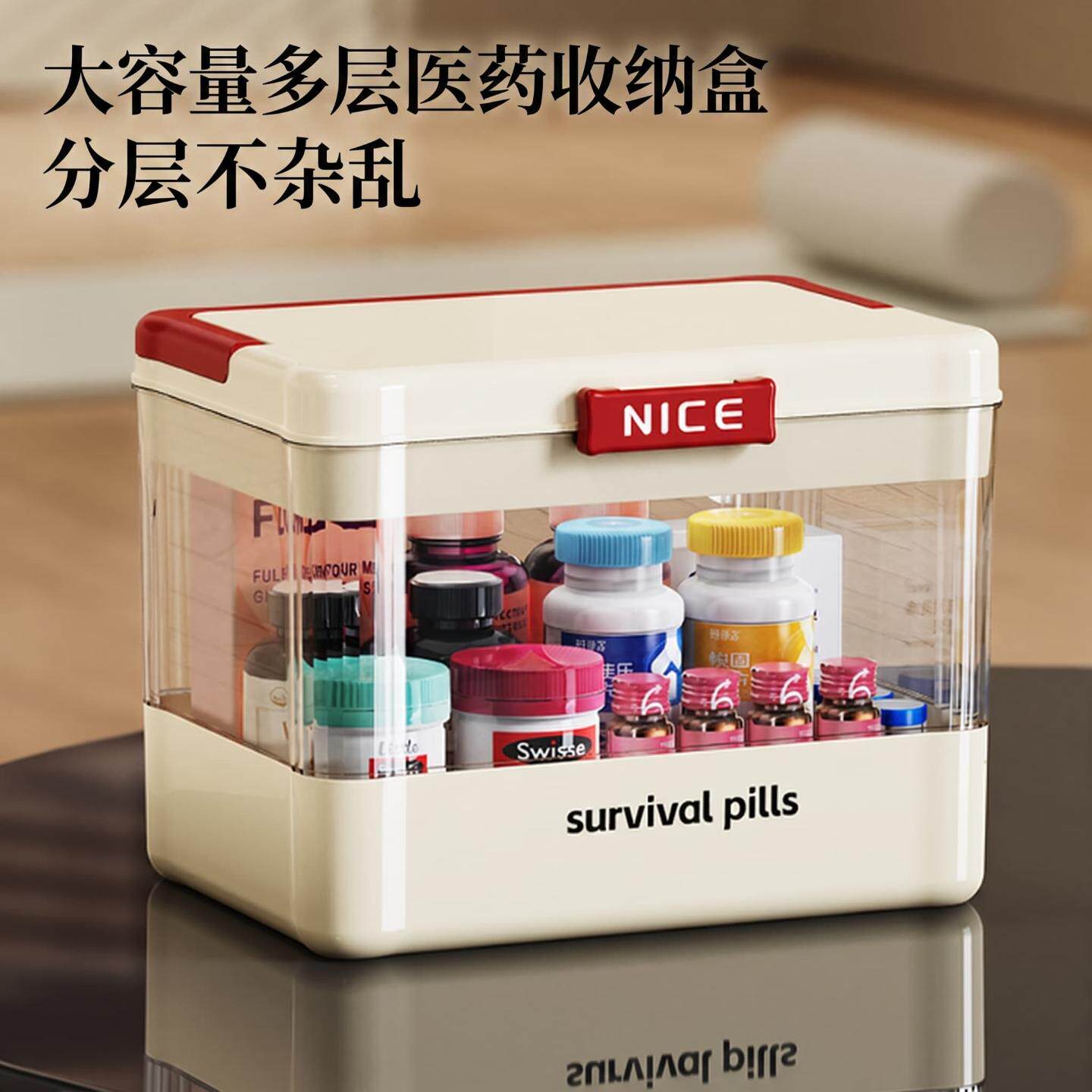医药箱家用多层大容量收纳盒手提式医药盒药品收纳盒分装药盒塑料