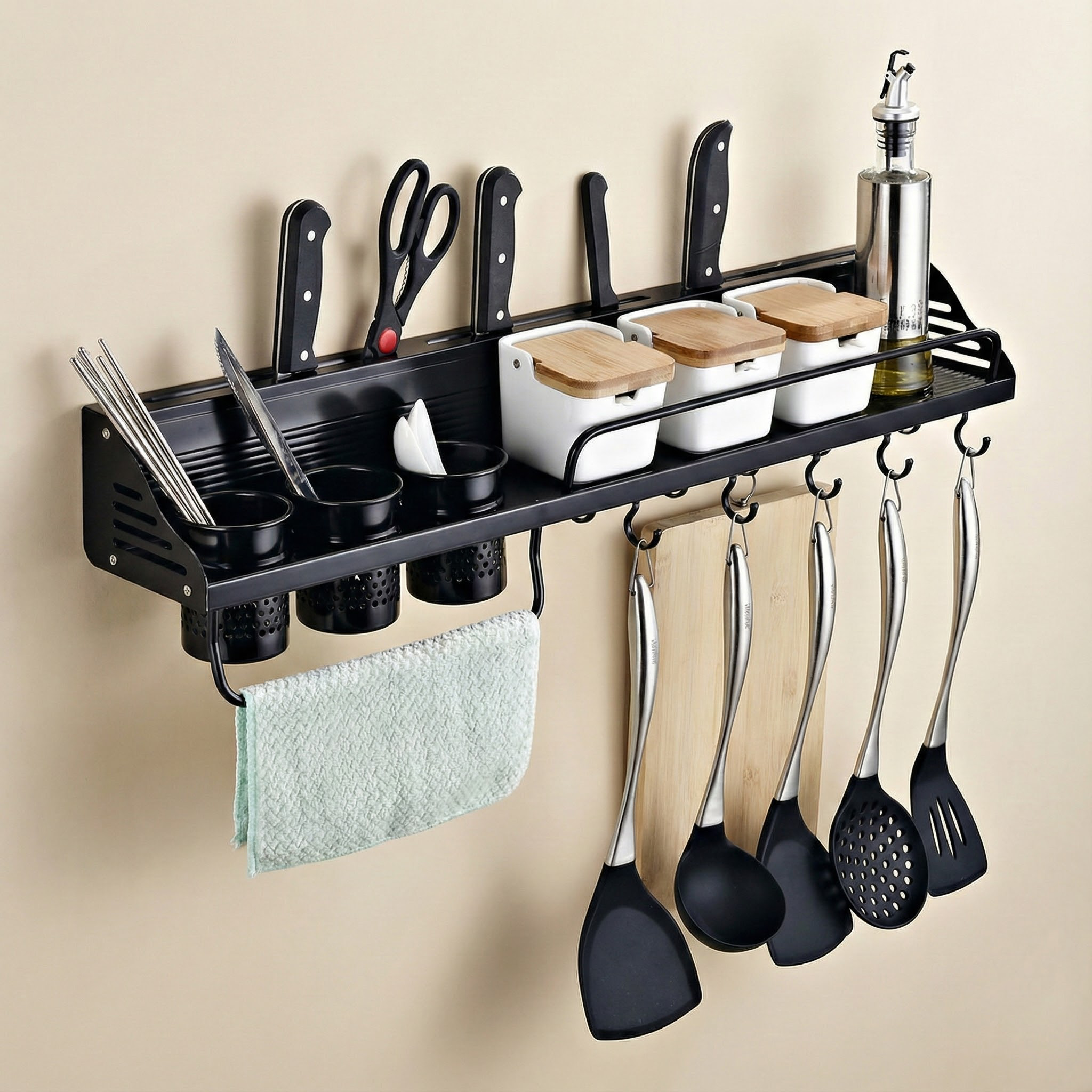 厨房置物架免打孔收纳调料架家用壁挂式筷子刀架太空铝置物架厨房,厨房/烹饪用具,调料置物架,淘宝优惠券,粉丝福利购,淘宝优惠卷