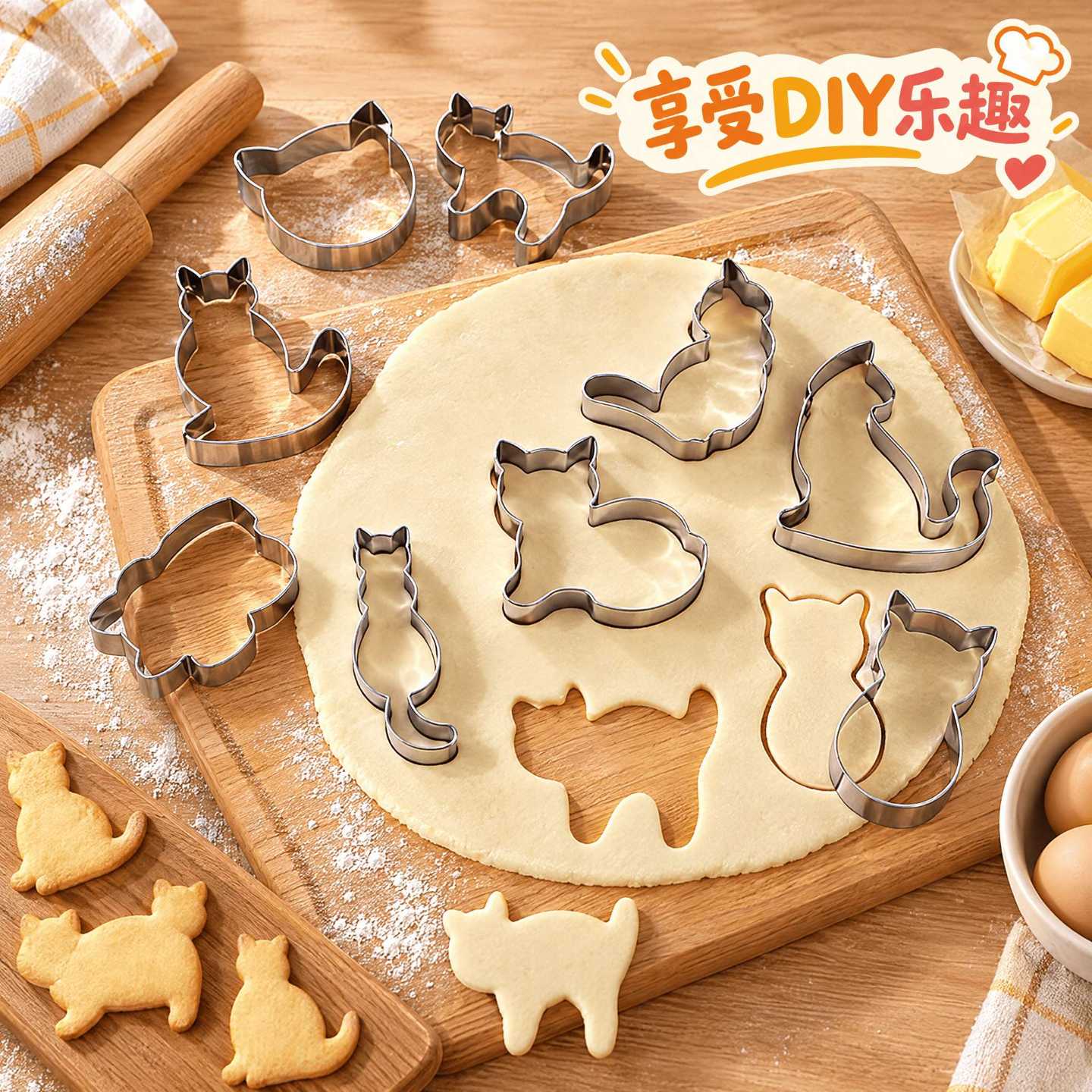 不锈钢饼干模具件套创意韩式卡通小猫饼干模具烘焙工具水果切模具