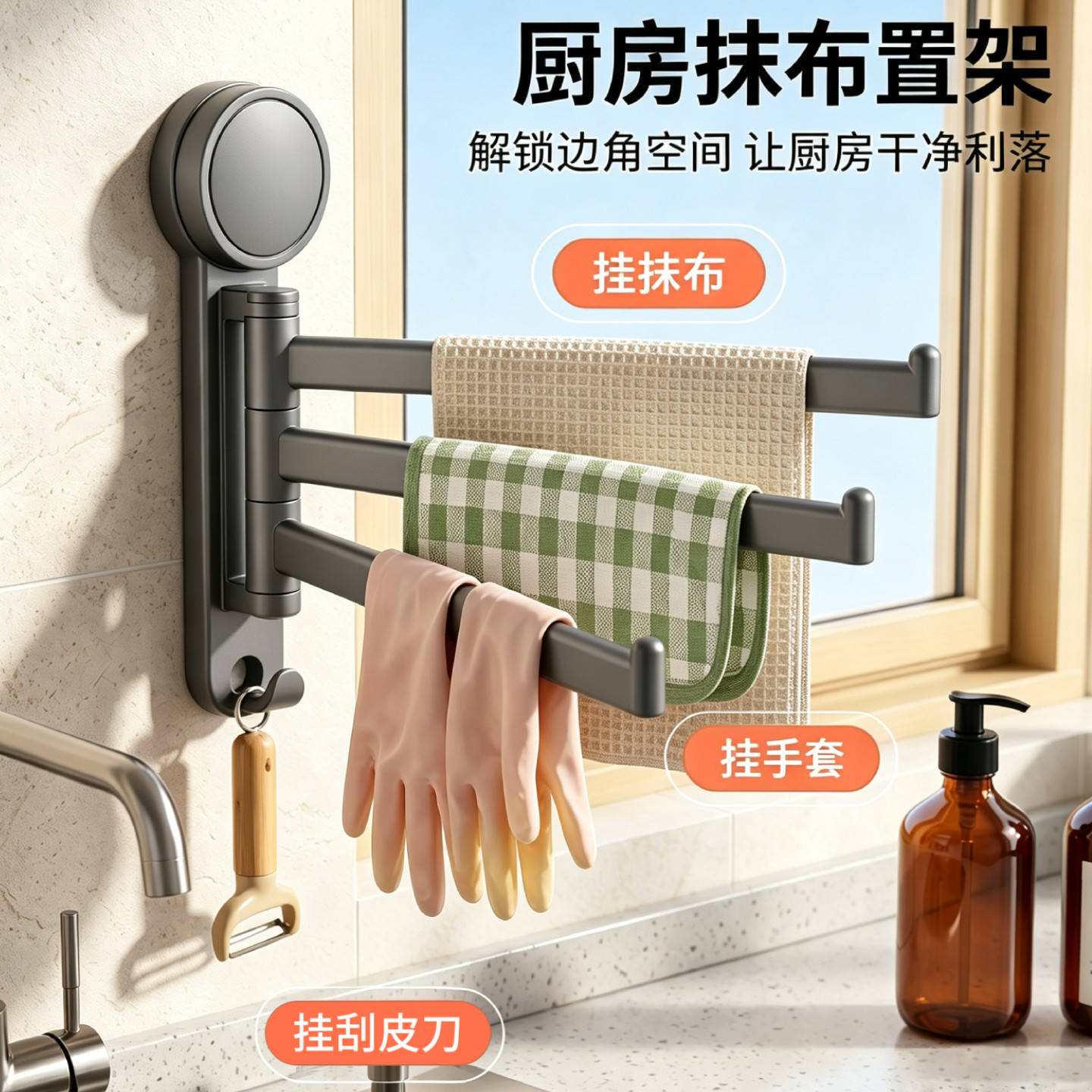 【3杆抹布架】升级加厚掉落包赔