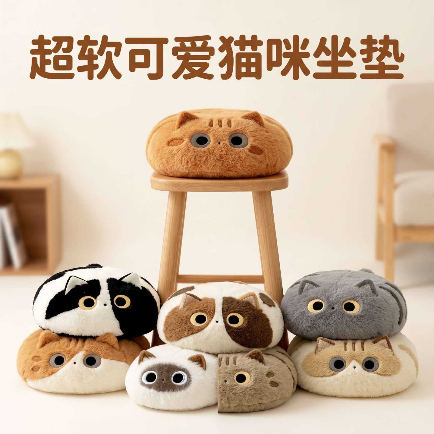 可爱猫咪坐垫简约办公室椅垫居图片