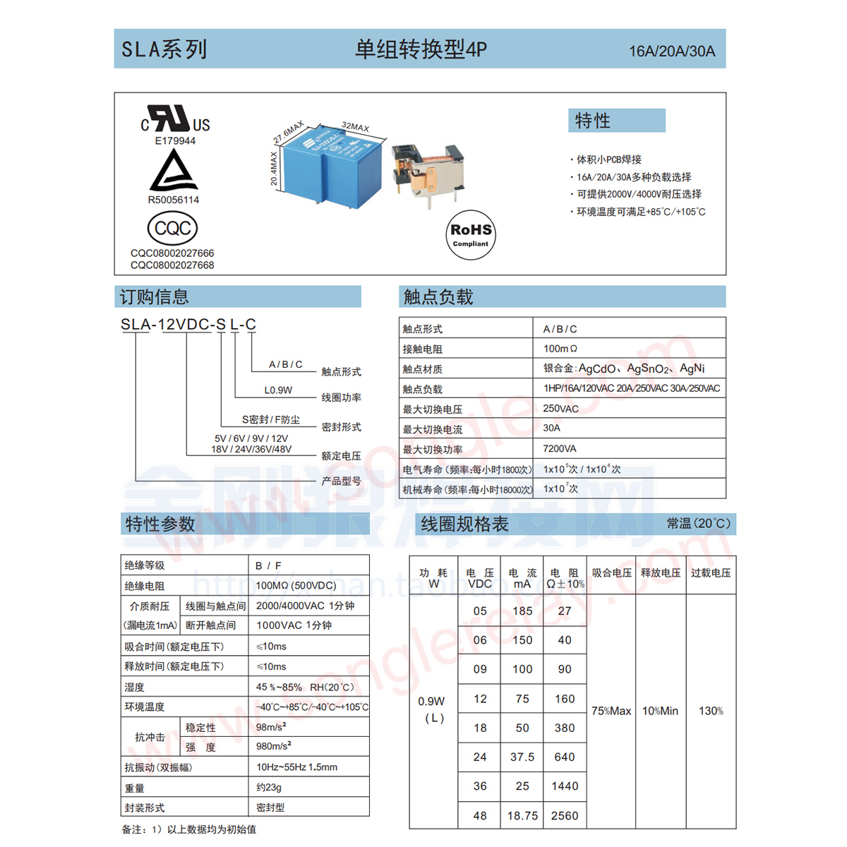 SLA-48VDC-SL-A 30A继电器逆变焊机维修配件 5脚一组切换