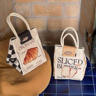 复古可颂牛角吐司布丁防水保温午餐野餐便当包 法式 green house