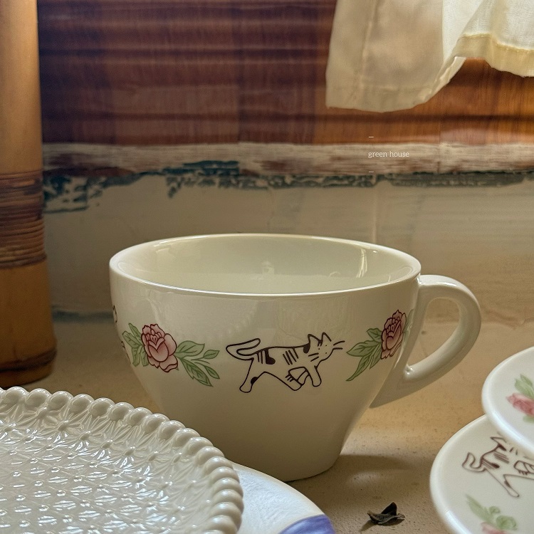 green house * 复古玫瑰猫狗花园陶瓷咖啡杯碟餐盘麦片碗