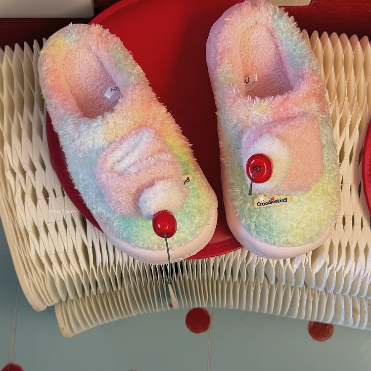 green house * 复古蛋糕渐变毛绒保暖厚底防滑家居拖鞋