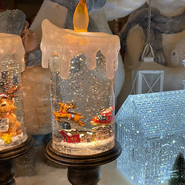 green house * 出口圣诞氛围餐桌布置飘雪场景蜡烛油灯摆件音乐灯