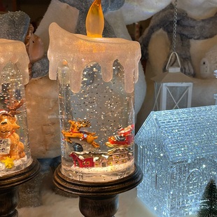 green 出口圣诞氛围餐桌布置飘雪场景蜡烛油灯摆件音乐灯 house