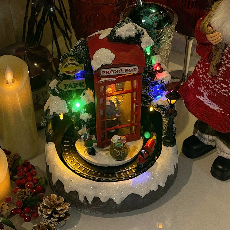 green house * 圣诞氛围布置雪天电话亭圣诞老人音乐灯摆件礼物