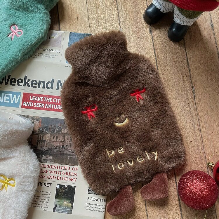 green house * 圣诞蝴蝶结刺绣毛绒保暖冲水热水袋